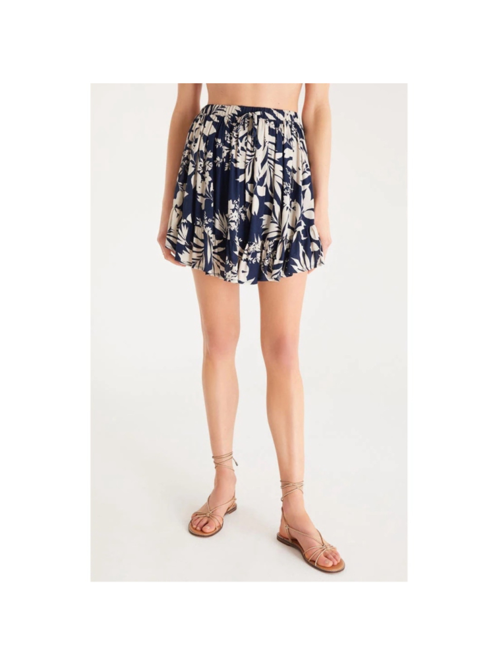 Z Supply Jenni Abstract Leaf Mini Skirt Women's Size Medium Midnight Navy White
